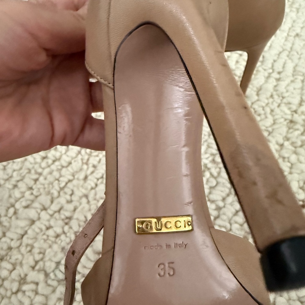 Gucci Nude Studded Pointed-Toe Ankle-Strap Heels - Picture 3 of 3